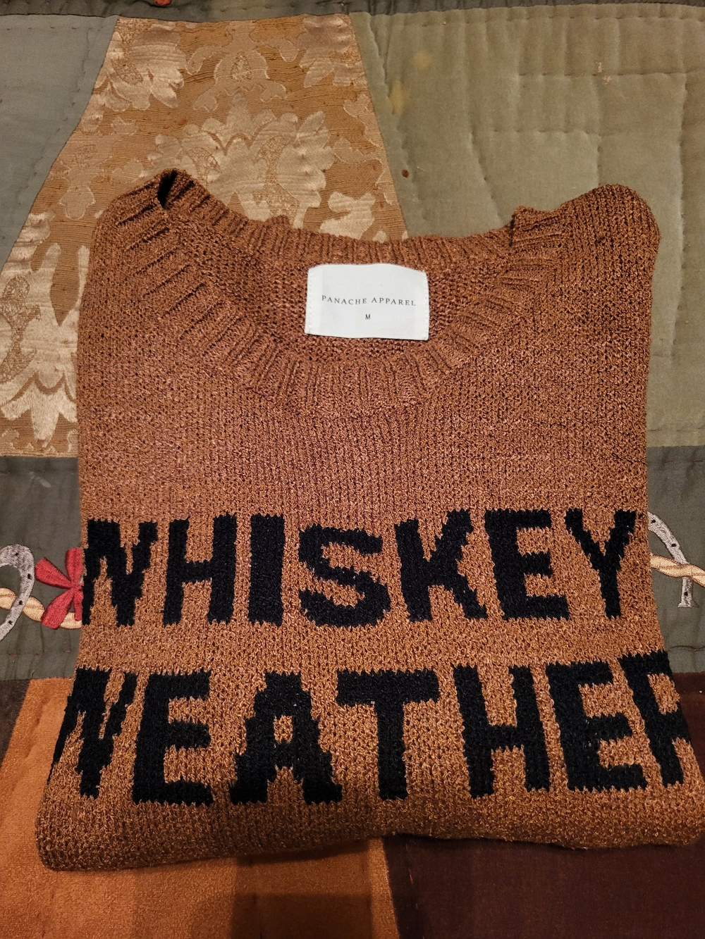 Women's Whiskey Brown Knit Sweater with Black Graphic